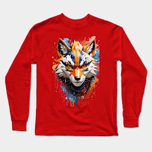 Kitsune fox mask, Japanese wave Long Sleeve T-Shirt